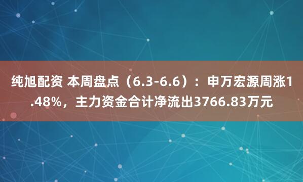 纯旭配资 本周盘点（6.3-6.6）：申万宏源周涨1.48%，主力资金合计净流出3766.83万元